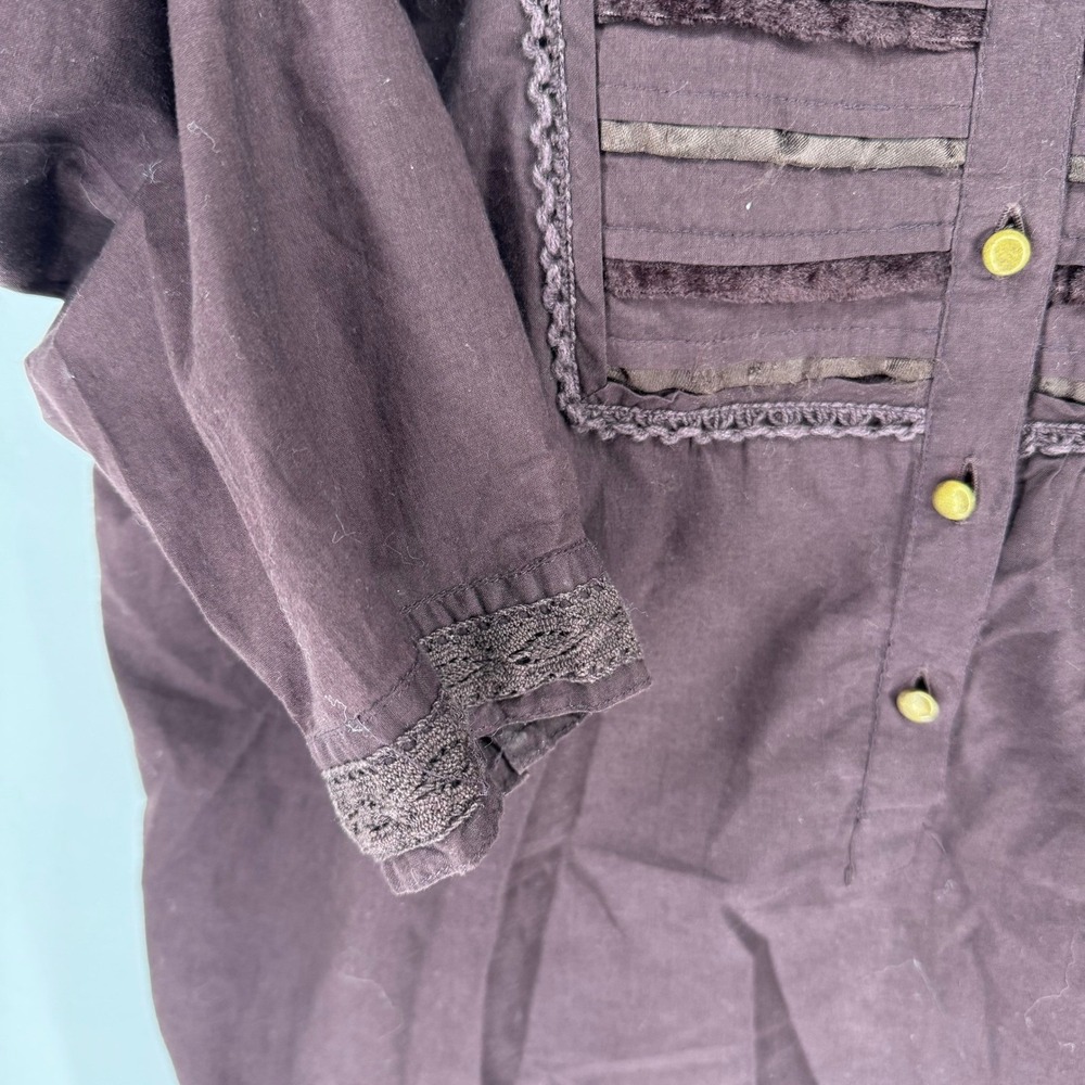 Vintage Peasant Button Shirt Large Brown Yoke Western Prairie Country Granola - Picture 3 of 6